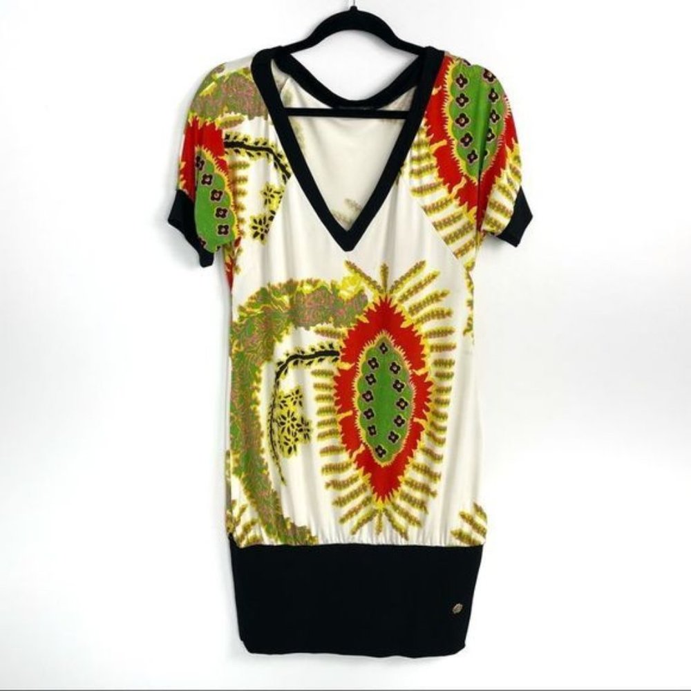 Roberto Cavalli V - Neck Floral Print Tunic Dress Size Large